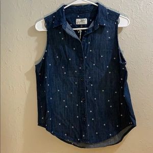 Denim collared top with white stars